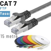 Resim IRENIS Siyah Cat7 Yassı Ftp Ethernet (Network) Kablosu, 15 Metre 