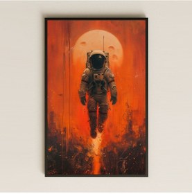 Resim Alevli Astronot Ve Dolunay Temalı Pleksi Tablo 