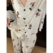 Resim İlkbahar ve Sonbahar Yeni Uzun Kollu Pantolon Takımı Sevimli Mickey İpli Dalar Hırka Ev Giyimi Yüksek Kaliteli Dış Mekan Rahat Pijamaları 