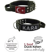Resim İsimli Türk Bayraklı Yumuşak Dokulu Elcikli Köpek Boyun Tasması Haki 