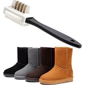 Resim Çift Taraflı Pratik Taşınabilir Süet Nubuk Deri Çizme Bot Ayakkabı Temizleme Bakım Fırçası 