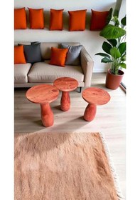 Resim Ahşap Mantar Sehpa 3lü Set Maun Renk Yan Sehpa Takımı - Wooden Side Table Maun 