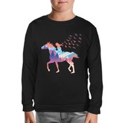 Resim A Girl Free as Horses and Birds Siyah Çocuk Sweatshirt 