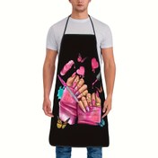 Resim 60*80 Unisex Pembe Manikür Önlüğü - Canlı Tırnak Sanatı Tasarımlı Şık Polyester Mutfak ve Fırın Önlüğü, Şefler, Aşçılar ve Makyaj Sanatçıları için Uygun | Parlak Yüzeyli, Tırnak Tekniği Önlüğü 