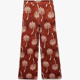 Resim Koton Pamuklu Bol Kalıp Desenli Geniş Paça Pantolon Kahverengi Desenli 5skg40186aw Kahverengi Desenli 