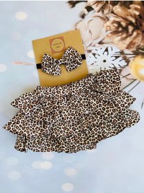 Resim Mini Kids Baby Kız Bebek Leopar Desenli Fırfırlı Şort Etek Bandana Takım 