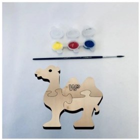 Resim Masif Ahşap Puzzle Çocuklar İçin Boyanabilir Deve Boya Setli 