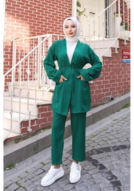 Resim Misskayle Cep Detaylı Kimono Takım Yeşil Yeşil 