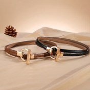 Resim Kadınlar için Ayarlanabilir Gerçek Deri İnce Kemer ile Şık Metal Toka - Deliksiz Tasarım, Kahverengi ve Siyah Seçenekleri, Elbiseler, Günlük Giyim ve Her Gün Kullanım İçin Mükemmel, Elbise Aksesuarı | Şık Kemer Tasarımı | Zarif Görünüm, Deri Kemer 