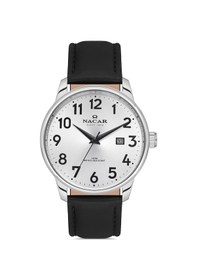 Resim Nacar Siyah Deri Kordon Gri Rakamlı Kadran Erkek Kol Saat Nc21-297170-asl1 Gri 
