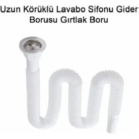Resim FNC Körüklü Lavabo Sifonu 80 CM Beyaz Renkli Kolay Montaj Özelliği ile Dayanıklı Lavabo Gider Borusu 