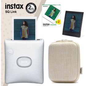 Resim Fujifilm Instax Sq Link Beyaz Yazıcı 20LI Square Film Kılıf ve Pleksi Çerçeve 