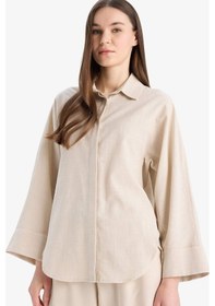Resim DeFacto Relax Fit Keten Karışımlı Uzun Kollu Tesettür Gömlek Tunik B9835AX25SPBG759 