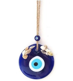 Resim Deniz Kabuklu Hasır Ipli Nazar Boncuğu Duvar Dekoru Nazarlık 