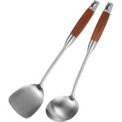 Resim Empoorlium Karbon Çelik Için Paslanmaz Çelik Spatula, Paslanmaz Çelik Wok Spatula Metal, Wok Alet Seti, Ahşap Saplı Çorba Kepçesi (Yurt Dışından) 