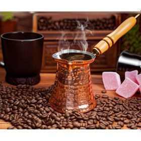 Resim Ludıa Ahşap Saplı El Yapımı Dövme Bakır Cezve No3 Kahve Cezvesi 