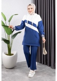 Resim Çapraz Garnili Ribanalı Spor Takım İndigo Ekru İndigo 