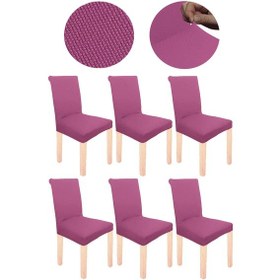 Resim Spandex Mikro Petek Kumaş Likralı Lastikli Tüylenmez 6'lı Sandalye Kılıfı Esnek Sandalye Örtüsü - Fuşya 