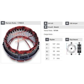 Resim 24v Alternatör Statör Bosch Tipi 120 A 6 Uçlu-tırnaklı Man Neop N11.2702 
