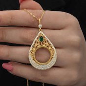 Resim Gümüş Gold Kaplama Damla Çeyrek Takılabilen Kadın Kolye 