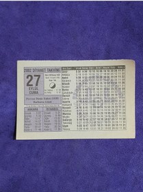 Resim 27 Eylül 2002 Takvim Yaprağı - Nostalji Koleksiyonluk Takvim Yaprağı A 