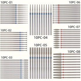 Resim Tungsten Karbür Tırnak Matkap Uçları 10 adet - Elmas Taneli Manikür Pedikür Seti Akrilik ve Jel Tırnaklar İçin, Kokusuz, Temizleme Fırçası ve Ayak Törpüsü ile 