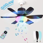Resim 3'ü 1 arada Akıllı Soket Fan Işık, RGB Gökkuşağı, Müzik Ritmi Hoparlörü, E26 / E27 Tabanı, Zamanlama, 3 Hızlı Rüzgar, 3 Renkli 3000-6500k Ayarlanabilir, Yatak Odası için Işıkları olan 46.99 cm Uzaktan Kumandalı LED Tavan Fanları, Mutfak, Oturma Odası, Garaj, Parti, Oyun odası 