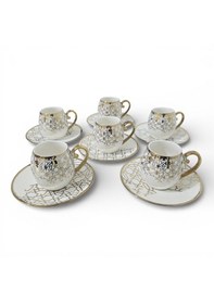 Resim Sudedi Home Yaldızlı Desenli Porselen Fincan Takımı 6 Kişilik Altın - Beyaz 