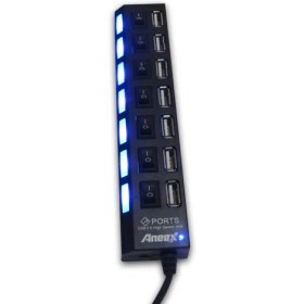 Resim Aneex E-B376 Usb 2.0 Siyah 7 Port Açma/Kapama Butonlu Usb Çoklayıcı 