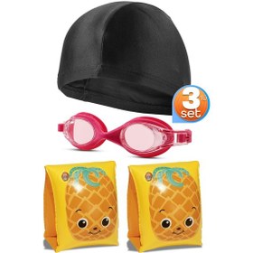 Resim 3lü Set Kolluk Bone Çocuk Yüzücü Gözlüğü Su Geçirmez Yüzme Gözlüğü Havuz Deniz Gözlük Pembe 1015 