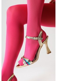 Resim Manya Altın Çapraz Bantlı Topuklu Sandalet 001 