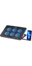 Resim Misda Store Gaming M60 Laptop Soğutucu, Notebook Stand,10 Rgb Işık Kontrolü, 15.6-17 Inch, Hız Kontrolü, 6 Büyük Fan,telefon Standı, 2 USB 