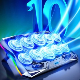 Resim 10 Fanlı Rgb Işıklı Oyun Bilgisayar Soğutucu Notebook Soğutucu Gamer 7 Kademeli Stand 