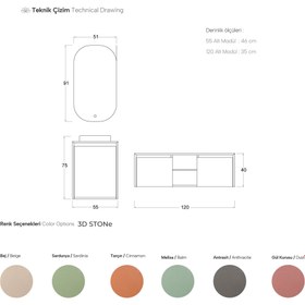 Resim Stone Art Banyo Mobilyası | 175 - Lavabolu Dolap ve Ayna / Gül Kurusu 
