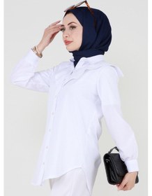 Resim Sevitli Yakası Kat Detaylı Poplin Tunik-beyaz-3520-beyaz Beyaz 
