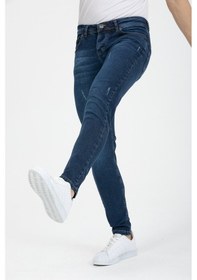 Resim Onezero Erkek Mavi Destroy Skinnyfit Likralı Jean Kot Pantolon Mavi 
