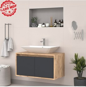 Resim Banos Roomart 2 Kapaklı Lavabolu Ahşap-Antrasit Mdf 85Cm Banyo Antrasit 