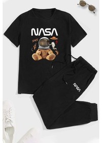 Resim Yingtang Baskılı Pamuk Spor Eşofman Takımı Siyah2 Siyah 