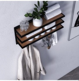 Resim Sofya 2 Katlı Ceviz Raflı Askılık, Portmanto 53 Cm - 5 Askı Siyah 