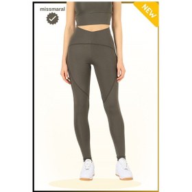 Resim Missmaral Slim Fit Yüksek Bel Toparlayıcı Haki / Khaki Spor Tayt Flatlock Dikiş Detaylı Fit Tasarım Oslo 1090 Haki 
