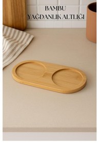 Resim Bambu Yağdanlık Altlığı Çift Yuvalı 9x19 Cm Ahşap 