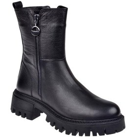 Resim Pullman Hakiki Deri Fermuarlı Kadın Bot Sk-23782 Siyah-siyah Siyah 