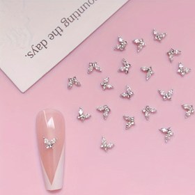 Resim 10 adet Alaşım Mini Küçük Kelebek Tasarımı Tırnak Sanatı Süslemesi Taşlı DIY Küçük Kelebek Tırnak Aksesuarları Tırnak Cazibesi Japon ve Kore Tarzı Tırnak Salonu Tırnak Aksesuarları için Uygun 