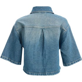 Resim Kadın Nervür Detaylı Geniş Kollu Denim Ceket - S 