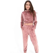 Resim Önü Fermuarlı Kadife Eşofman Takım - Pudra 