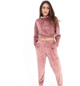 Resim Önü Fermuarlı Kadife Eşofman Takım - Pudra 