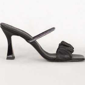 Resim Dericlub 7716 Gerçek Deri Kadın Taşlı Topuklu Terlik Siyah 