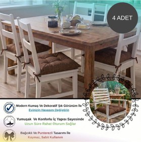 Resim 4 Adet - 40x40 Cm Lüks Süet Dokulu Kahverengi Sandalye Minderi - %100 Silikon Elyaf Dolgulu Yıkanabilir Minder 