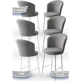 Resim Canisa Fora Serisi 6 Adet Gri Sandalye Mutfak Bar Sandalyesi Babyface Kumaş Beyaz Metal Ayak Sandalye Gri Ayaklar Beyaz 