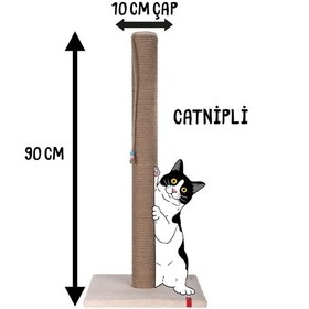 Resim 90cm Catnipli Kalın Borulu Dev Tırmalama Tahtası Krem Minder Yüzey 